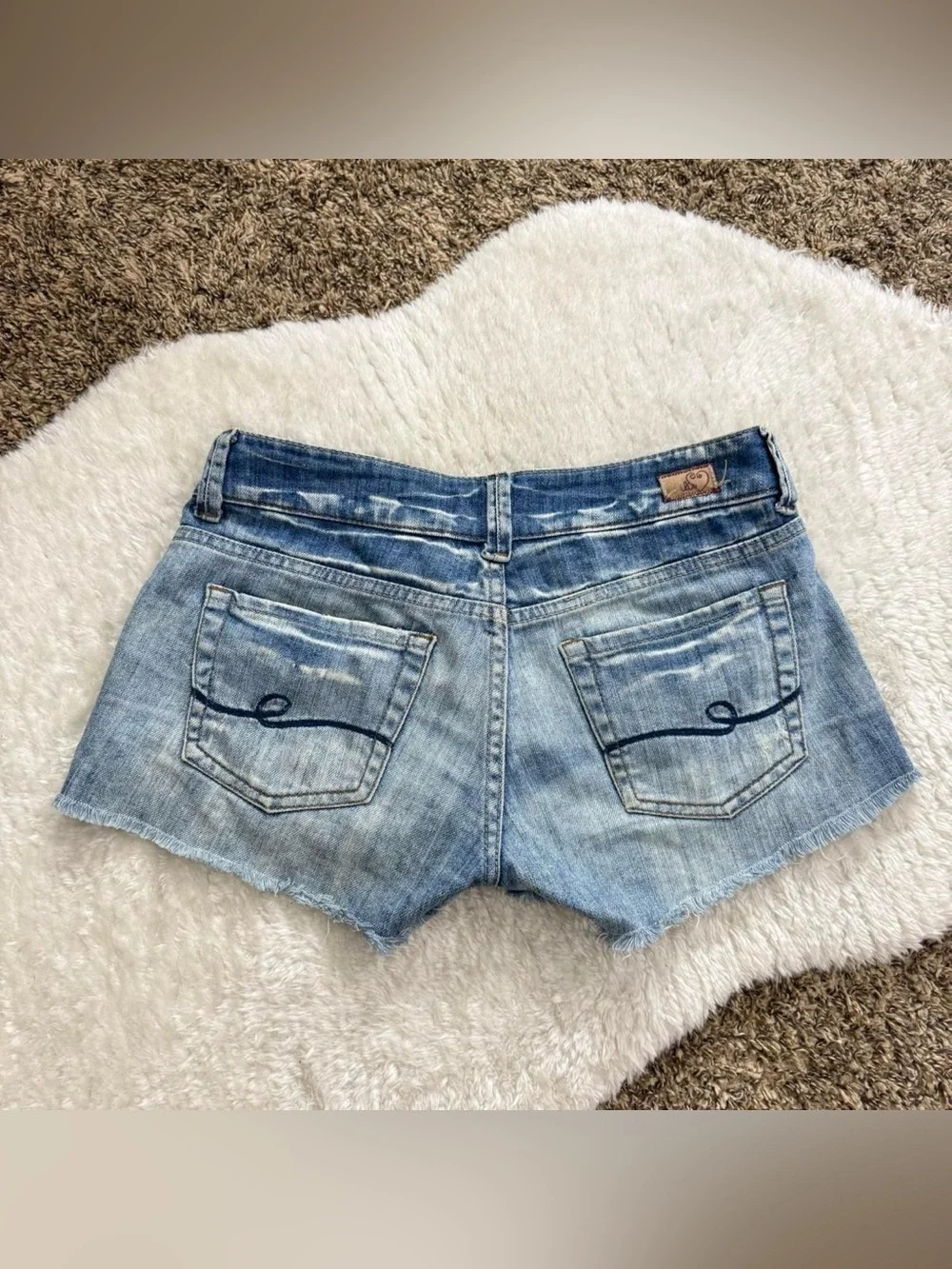 Y2k girly grunge distressed low rise denim shorts